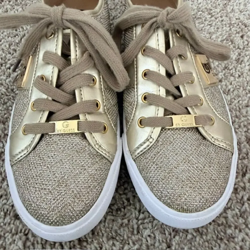 G by Guess Gold Quilted Sparkle Lace Up Sneakers Women's 10 GGBackers3 Shimmer